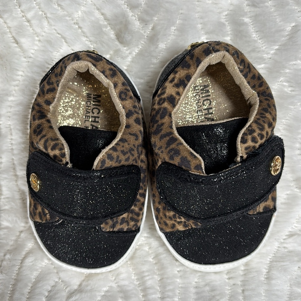 Micheal Kors Black and Leopard Infant baby Shoes - Size 4 - Picture 4 of 8